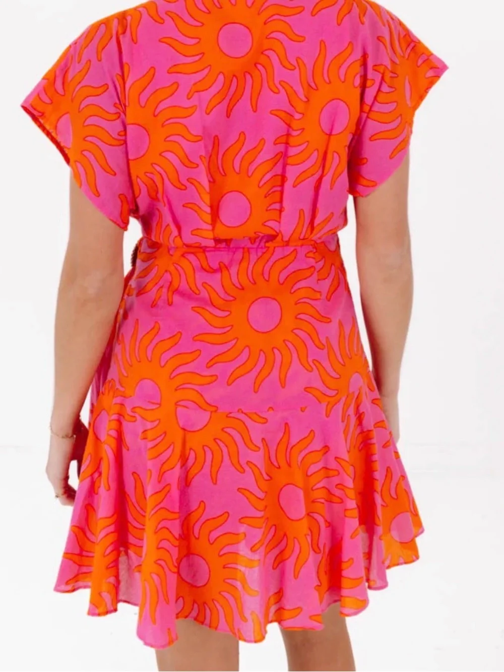 J. Marie Pink & Orange Sunburst Wrap Mini Romper - NWT size Large - Picture 7 of 16